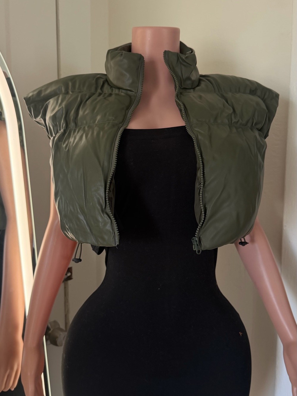 Olive Green Puffer Cropped Vest